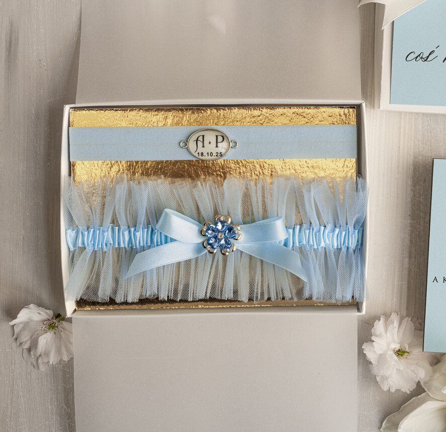 Prezenty dla Panny Młodej  podwiązki ślubne  Prezent dla Panny Młodej od Świadkowej, zestaw prezentowy na panieński, cos niebieskiego podwiązka ślubna1