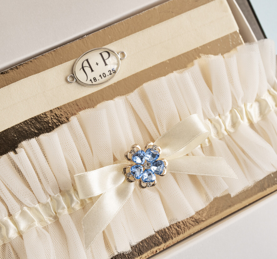 Prezenty dla Panny Młodej  podwiązki ślubne  Prezent dla Panny Młodej od Świadkowej, zestaw prezentowy na panieński, cos niebieskiego podwiązka ślubna2