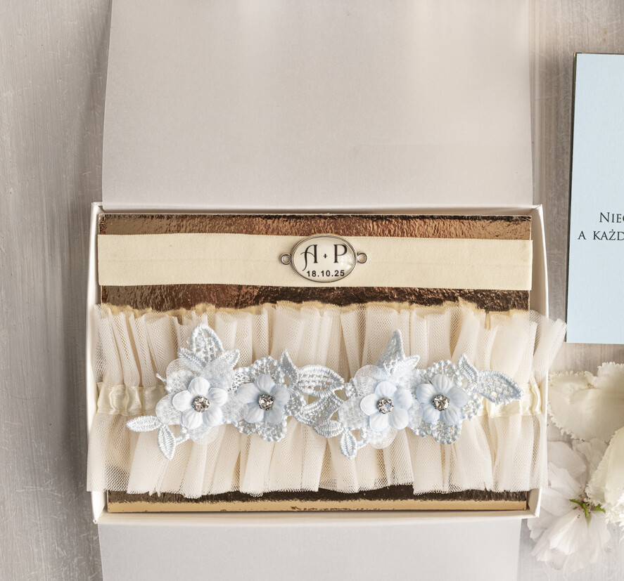 Prezenty dla Panny Młodej  podwiązki ślubne  Prezent dla Panny Młodej od Świadkowej, zestaw prezentowy na panieński, cos niebieskiego podwiązka ślubna1