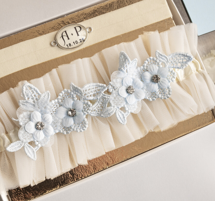 Prezenty dla Panny Młodej  podwiązki ślubne  Prezent dla Panny Młodej od Świadkowej, zestaw prezentowy na panieński, cos niebieskiego podwiązka ślubna2