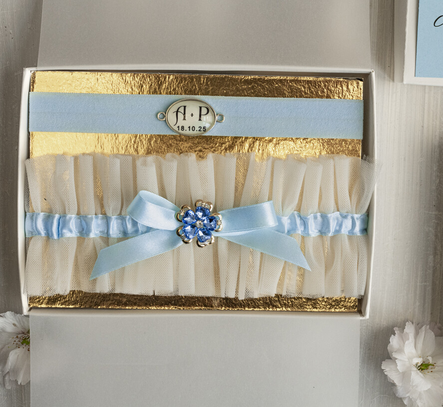 Prezenty dla Panny Młodej  podwiązki ślubne  Prezent dla Panny Młodej od Świadkowej serduszko szafirek zestaw prezentowy na panieński, cos niebieskiego podwiązka ślubna1