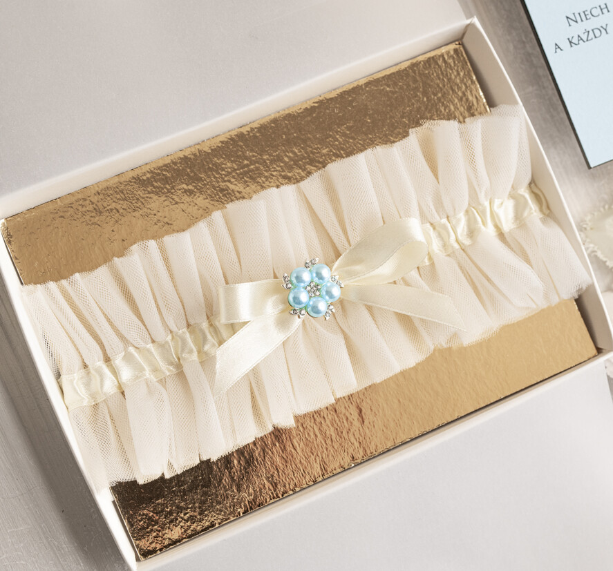 Prezenty dla Panny Młodej  podwiązki ślubne  Prezent dla Panny Młodej od Świadkowej, zestaw prezentowy na panieński, cos niebieskiego podwiązka ślubna2