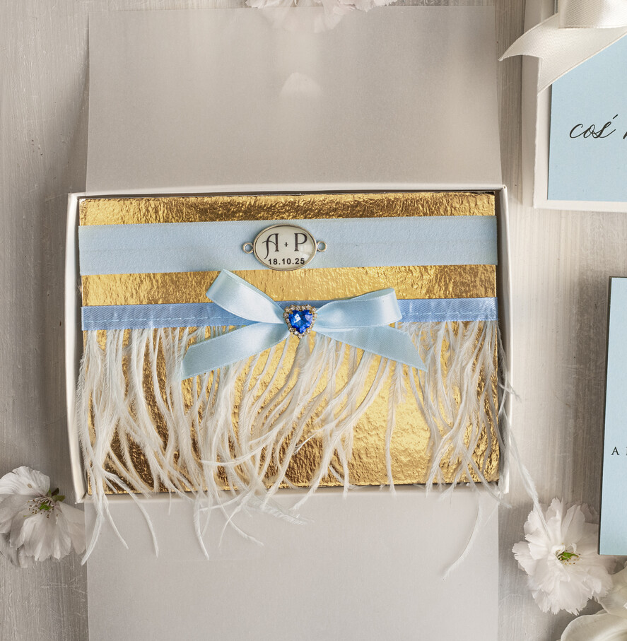 Prezenty dla Panny Młodej  podwiązki ślubne  Prezent dla Panny Młodej od Świadkowej z piórami, zestaw prezentowy na panieński, cos niebieskiego podwiązka ślubna1