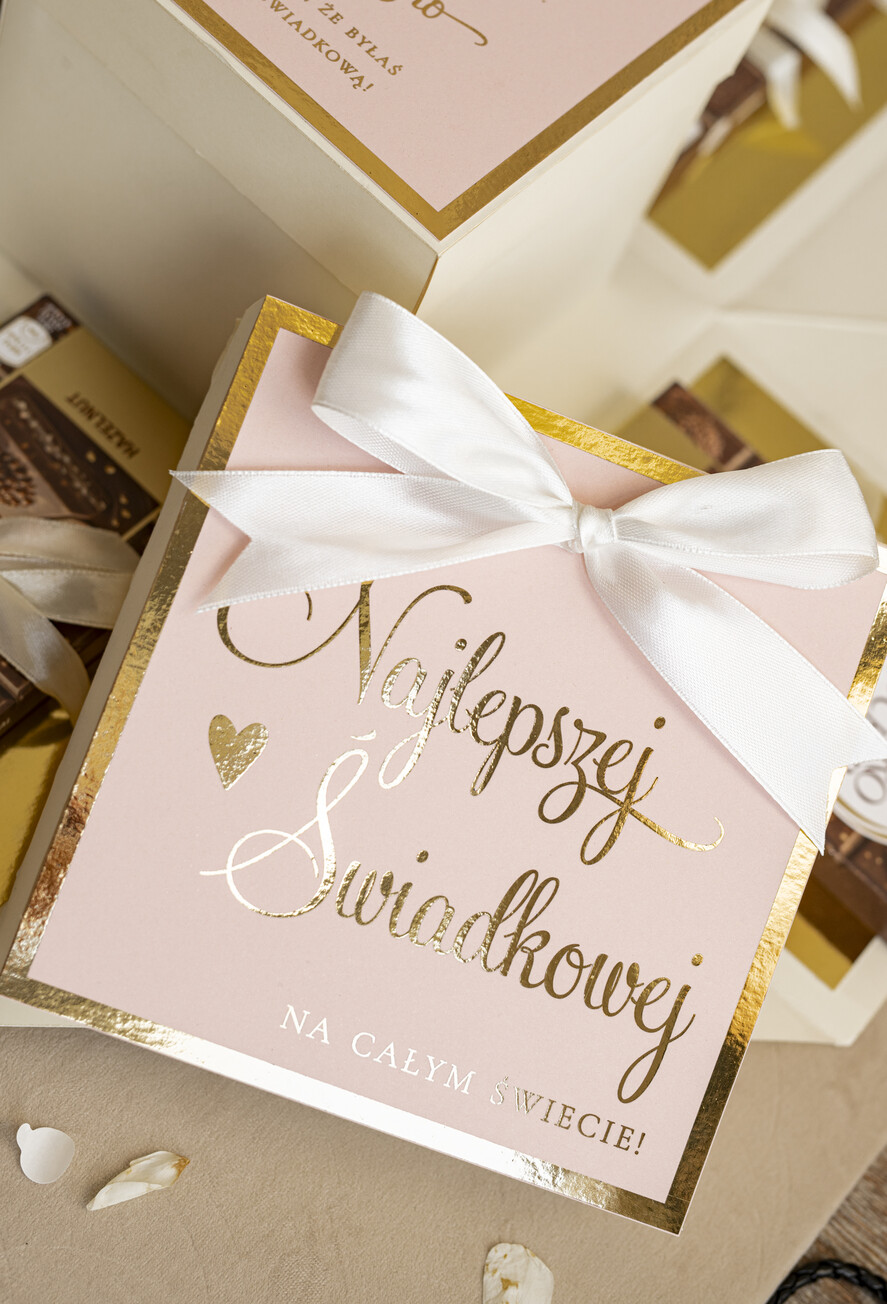 Prezenty dla świadków zestawy słodkości pudełka na prezenty Bombonierka exploding box - podziękowanie- dla świadkowej z bransoletką- czekoladki dla świadkowej - podziękowanie za świadkowanie 7