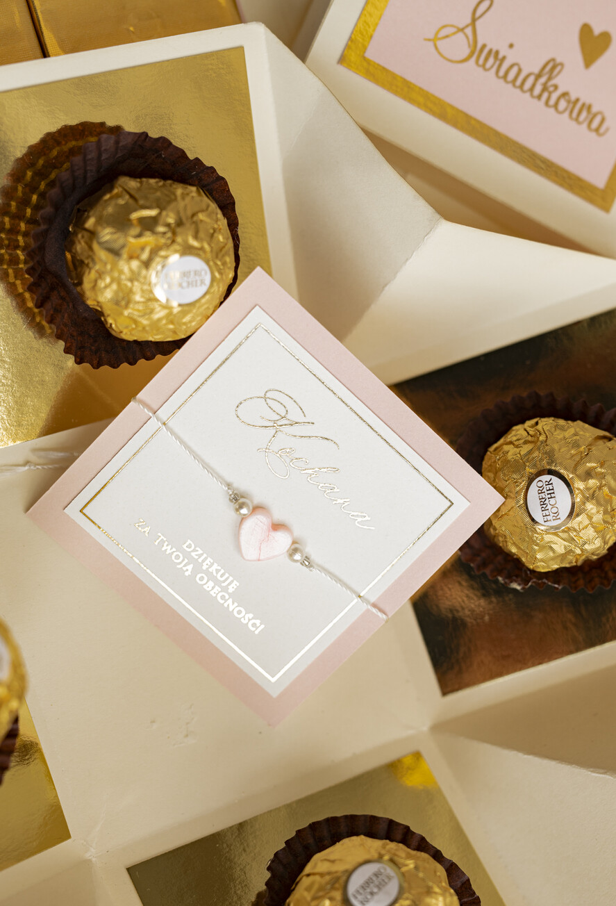 Prezenty dla świadków zestawy słodkości pudełka na prezenty Bombonierka exploding box - podziękowanie- dla świadkowej z bransoletką- czekoladki dla świadkowej - podziękowanie za świadkowanie 8