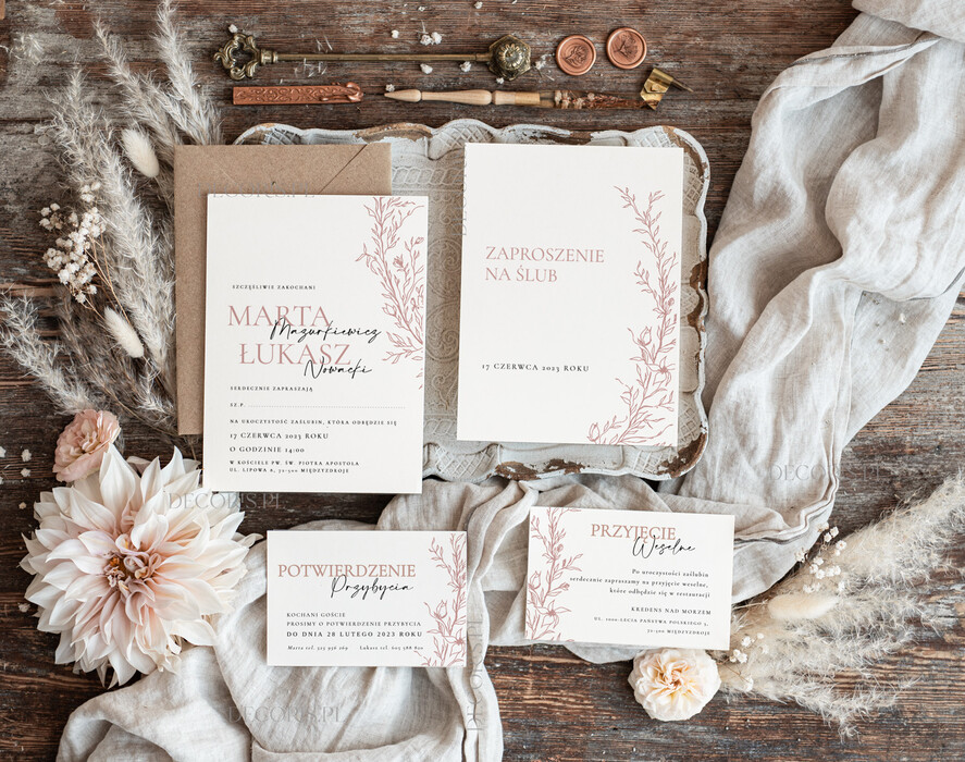 Zaproszenia ślubne Proste i Nowoczesne  minimalistyczne zaproszenia na ślub, proste zaproszenia slubne z grafiką, delikatne zaproszenia slubne, proste wzory zaproszeń ślubnych, zaproszenia z grafiką kwiatów0