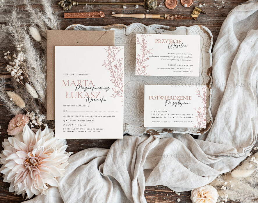 Zaproszenia ślubne Proste i Nowoczesne  minimalistyczne zaproszenia na ślub, proste zaproszenia slubne z grafiką, delikatne zaproszenia slubne, proste wzory zaproszeń ślubnych, zaproszenia z grafiką kwiatów1