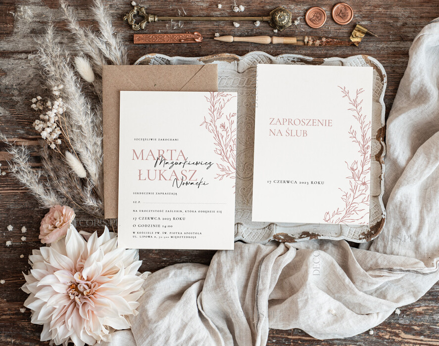 Zaproszenia ślubne Proste i Nowoczesne  minimalistyczne zaproszenia na ślub, proste zaproszenia slubne z grafiką, delikatne zaproszenia slubne, proste wzory zaproszeń ślubnych, zaproszenia z grafiką kwiatów2