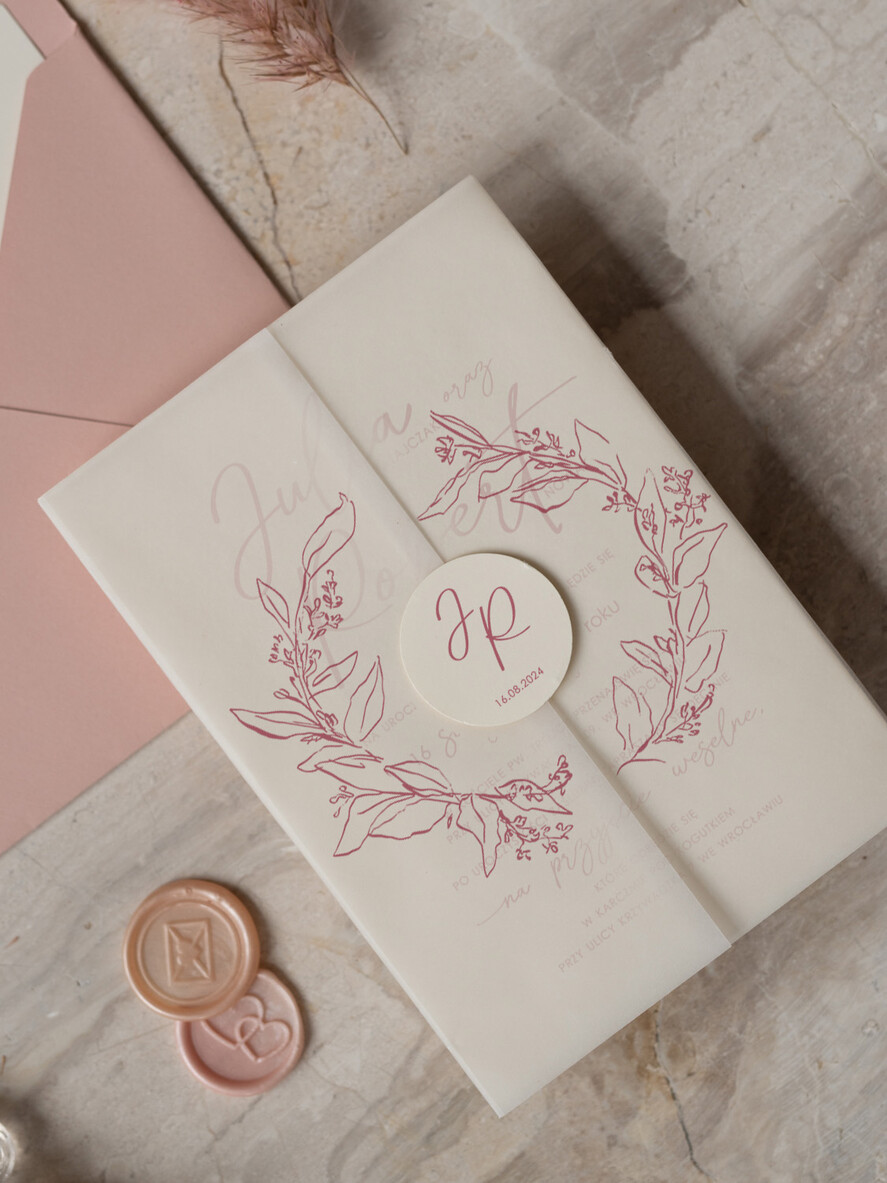 Zaproszenia ślubne Proste i Nowoczesne  pudrowe różowe zaproszenia slubne eleganckie zaproszenia ślubne z kalką, delikatne zaproszenia slubne, proste i nowoczesne wzory zaproszeń ślubnych3