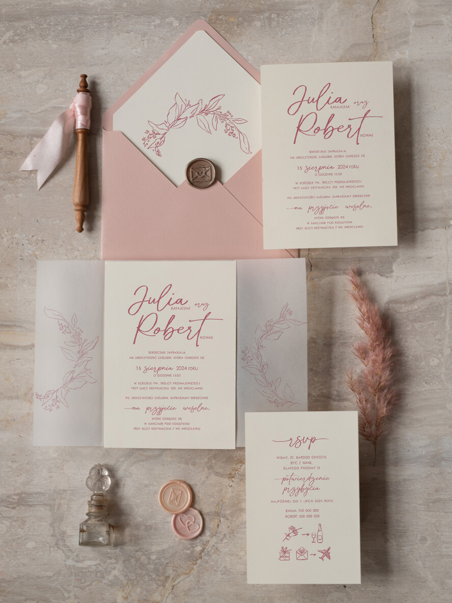 Zaproszenia ślubne Proste i Nowoczesne  pudrowe różowe zaproszenia slubne eleganckie zaproszenia ślubne z kalką, delikatne zaproszenia slubne, proste i nowoczesne wzory zaproszeń ślubnych0