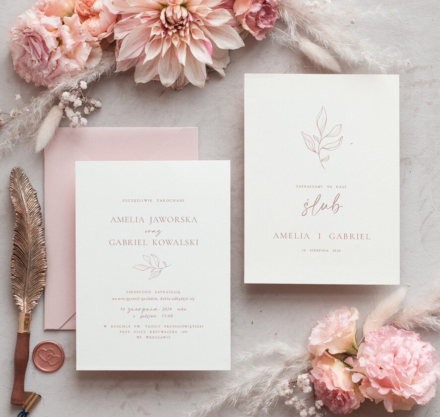 Zaproszenia ślubne Proste i Nowoczesne  nowoczesne zaproszenia slubne, proste zaproszenia na ślub, delikatne zaproszenia slubne, zaproszenia na slub różowe, proste wzory zaproszeń ślubnych1