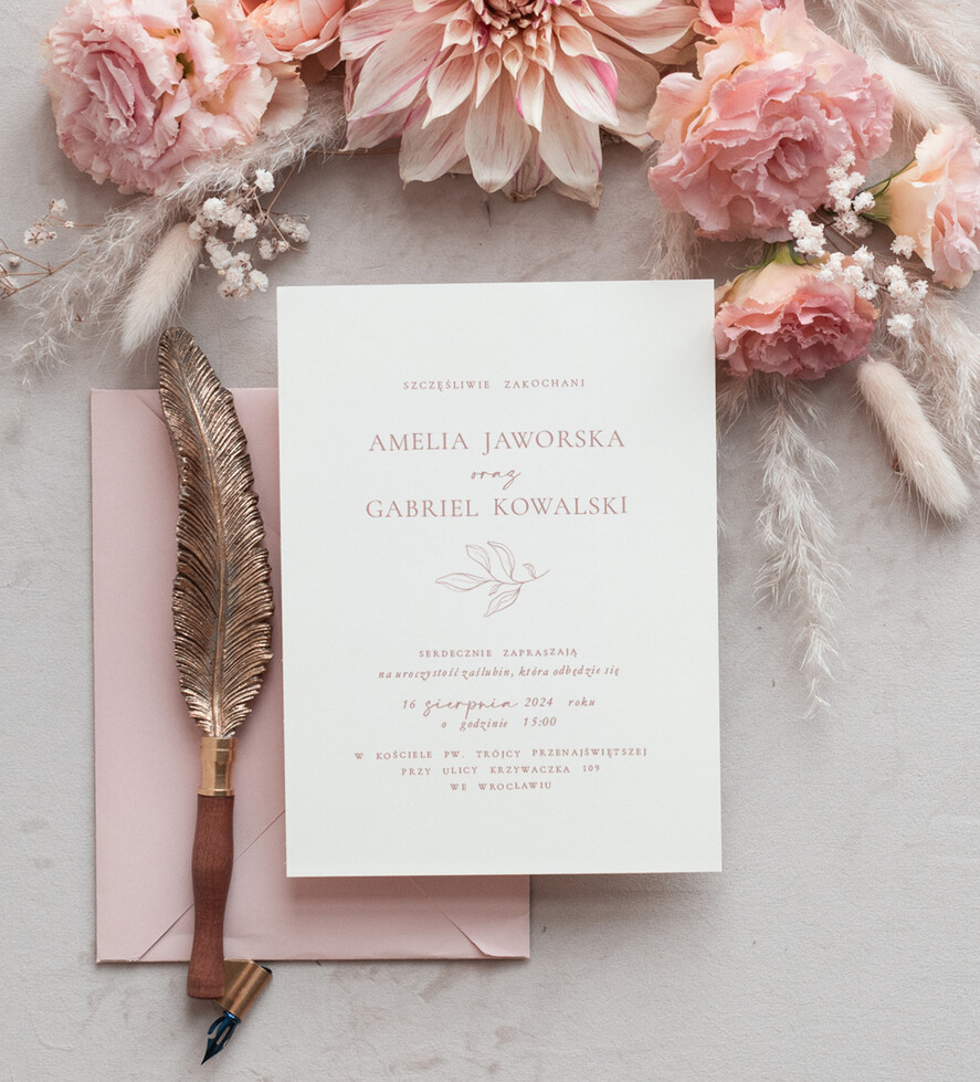 Zaproszenia ślubne Proste i Nowoczesne  nowoczesne zaproszenia slubne, proste zaproszenia na ślub, delikatne zaproszenia slubne, zaproszenia na slub różowe, proste wzory zaproszeń ślubnych2