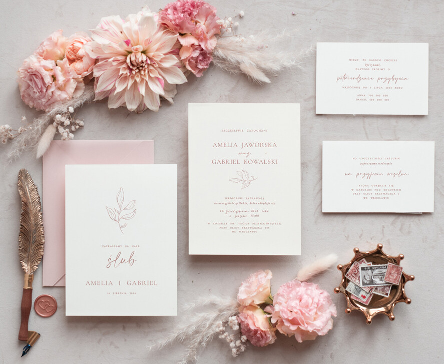 Zaproszenia ślubne Proste i Nowoczesne  nowoczesne zaproszenia slubne, proste zaproszenia na ślub, delikatne zaproszenia slubne, zaproszenia na slub różowe, proste wzory zaproszeń ślubnych0