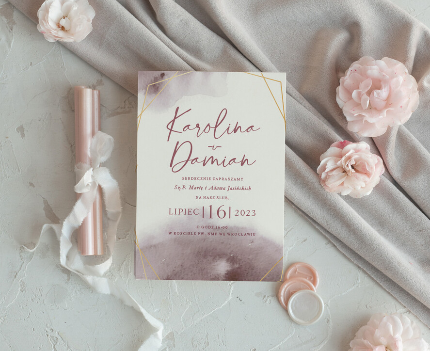 Zaproszenia ślubne Proste i Nowoczesne  nowoczesne zaproszenia slubne pudrowy róż, eleganckie zaproszenia na ślub, delikatne zaproszenia ślubne, proste wzory zaproszeń ślubnych1