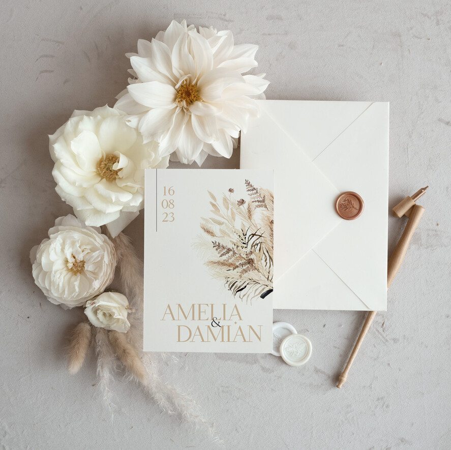 Zaproszenia ślubne Proste i Nowoczesne  delikatne zaproszenia ślubne naturalne wzory, proste zaproszenia na ślub i wesele, delikatne zaproszenia slubne, zaproszenia na slub w kolorze ecru1