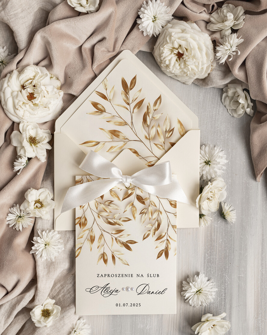 Zaproszenia ślubne Proste i Nowoczesne  oryginalne zaproszenia na ślub w kieszonce, eleganckie zaproszenie ślubne ze wstążką, kwiatowe zaproszenia ślubne w kieszonce ze wstążką1
