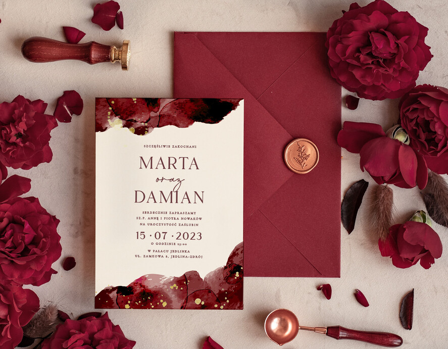 Zaproszenia ślubne Proste i Nowoczesne  bordowe zaproszenia ślubne, nowoczesne zaproszenia slubne, delikatne zaproszenia na slub, proste wzory zaproszeń ślubnych, minimalistyczne zaproszenia ślubne1