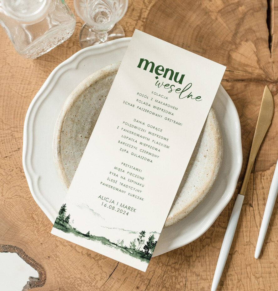 Menu Nowoczesne prosta forma  eleganckie menu na stoły weselne, karta dań na wesele, proste menu weselne w kolorze ecru, karta dań weselnych, menu weselne, plan podawania posiłków0