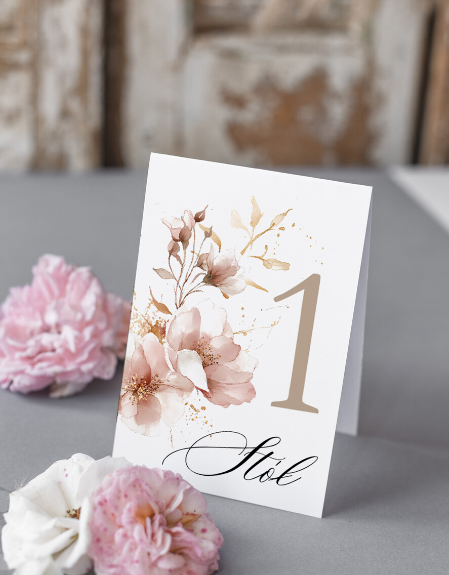Numery na stół Nowoczesne prosta forma  numerki na stół weselny z kwiatami, numeracja stołów weselnych, proste i delikatne numerki na stoły weselne, dekoracja stołu weselnego 0