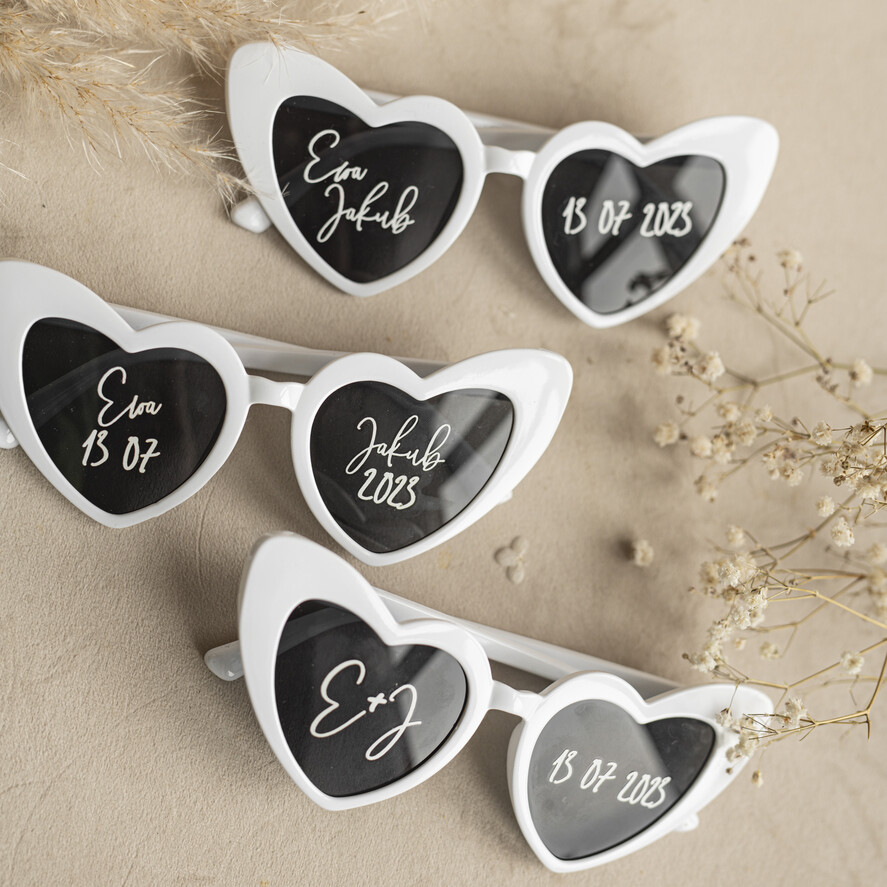 Panna Młoda  okulary ślubne okulary ślubne z napisami, białe okulary serduszka dla panny młodej, okulary w kształcie serca z napisami, śmieszne okulary na ślub 4