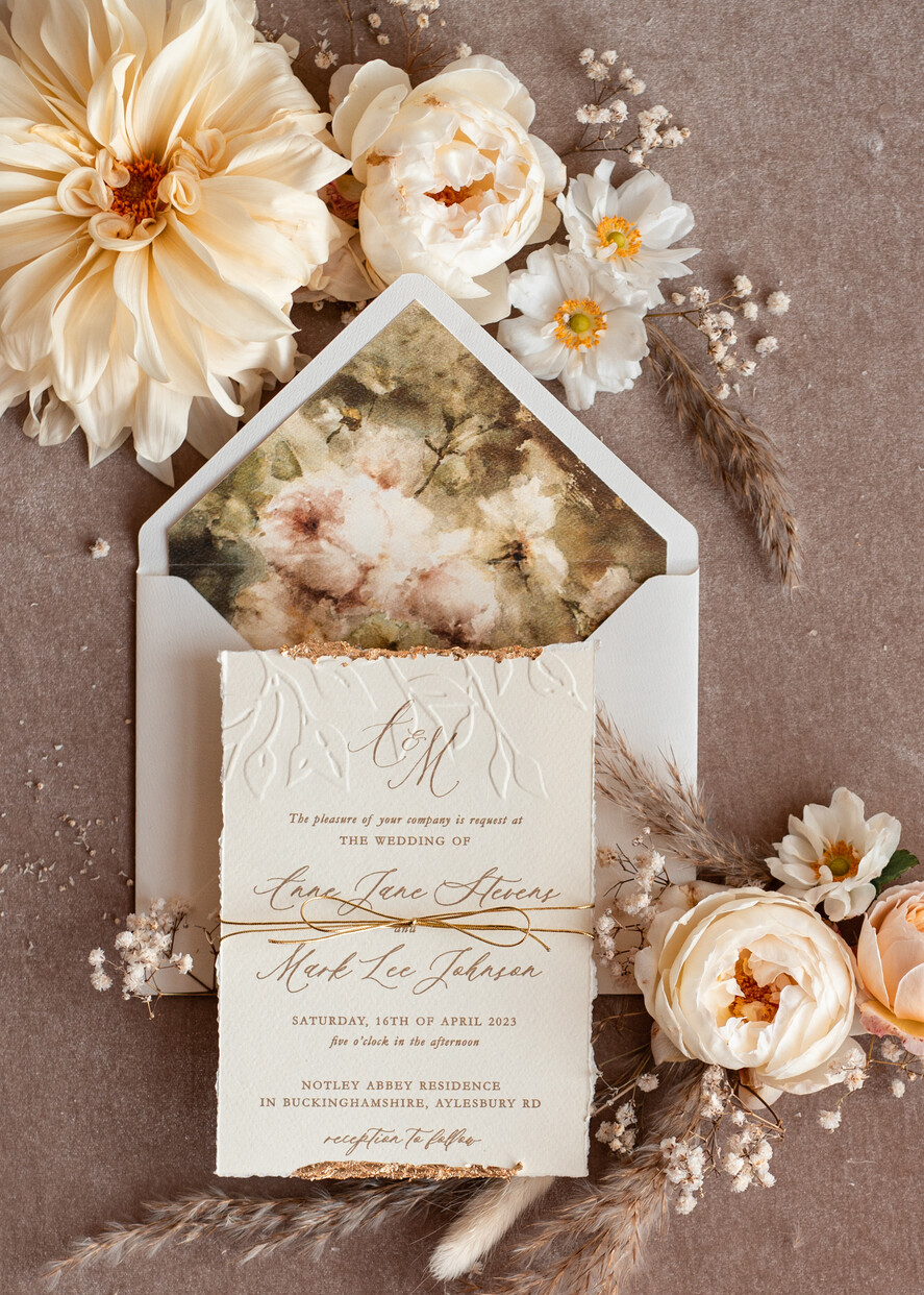 Zaproszenia ślubne Wydzierane Brzegi Zaproszenia ślubne z płatkami złota, delikatne zaproszenia na ślub ze złotem, zaproszenie glamour ze zlotym sznurkiem złote zaproszenia na ślub, 13