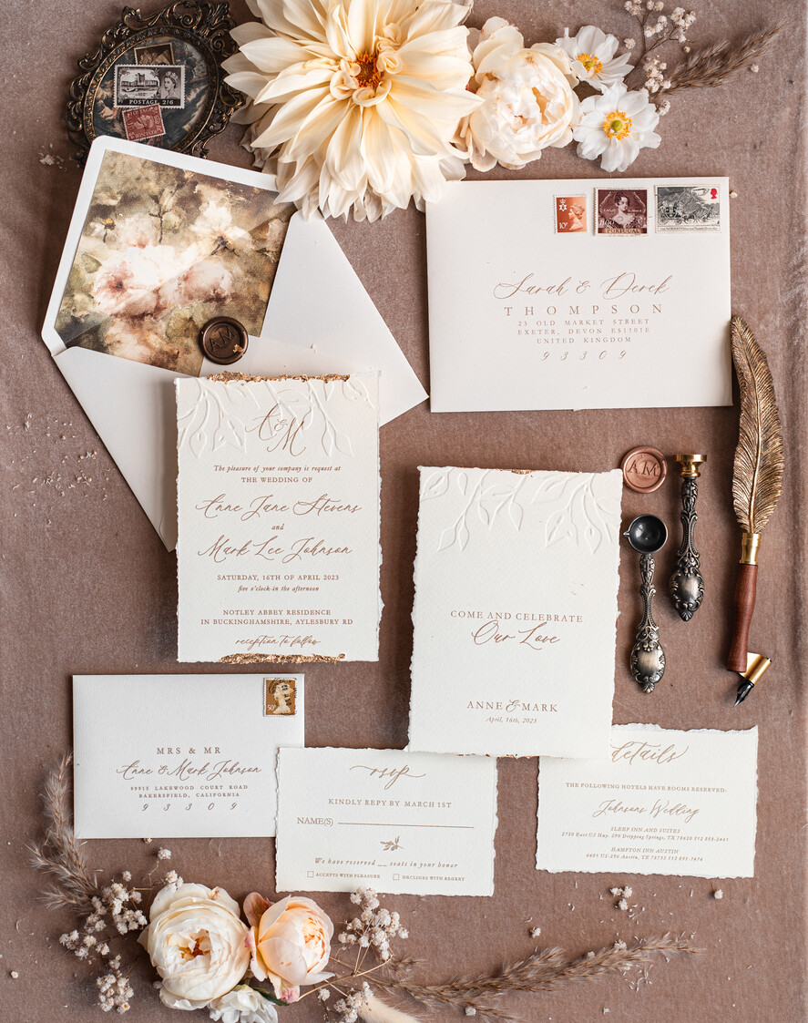 Zaproszenia ślubne Wydzierane Brzegi Zaproszenia ślubne z płatkami złota, delikatne zaproszenia na ślub ze złotem, zaproszenie glamour ze zlotym sznurkiem złote zaproszenia na ślub, 14