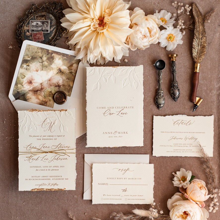 Zaproszenia ślubne Wydzierane Brzegi Zaproszenia ślubne z płatkami złota, delikatne zaproszenia na ślub ze złotem, zaproszenie glamour ze zlotym sznurkiem złote zaproszenia na ślub, 5