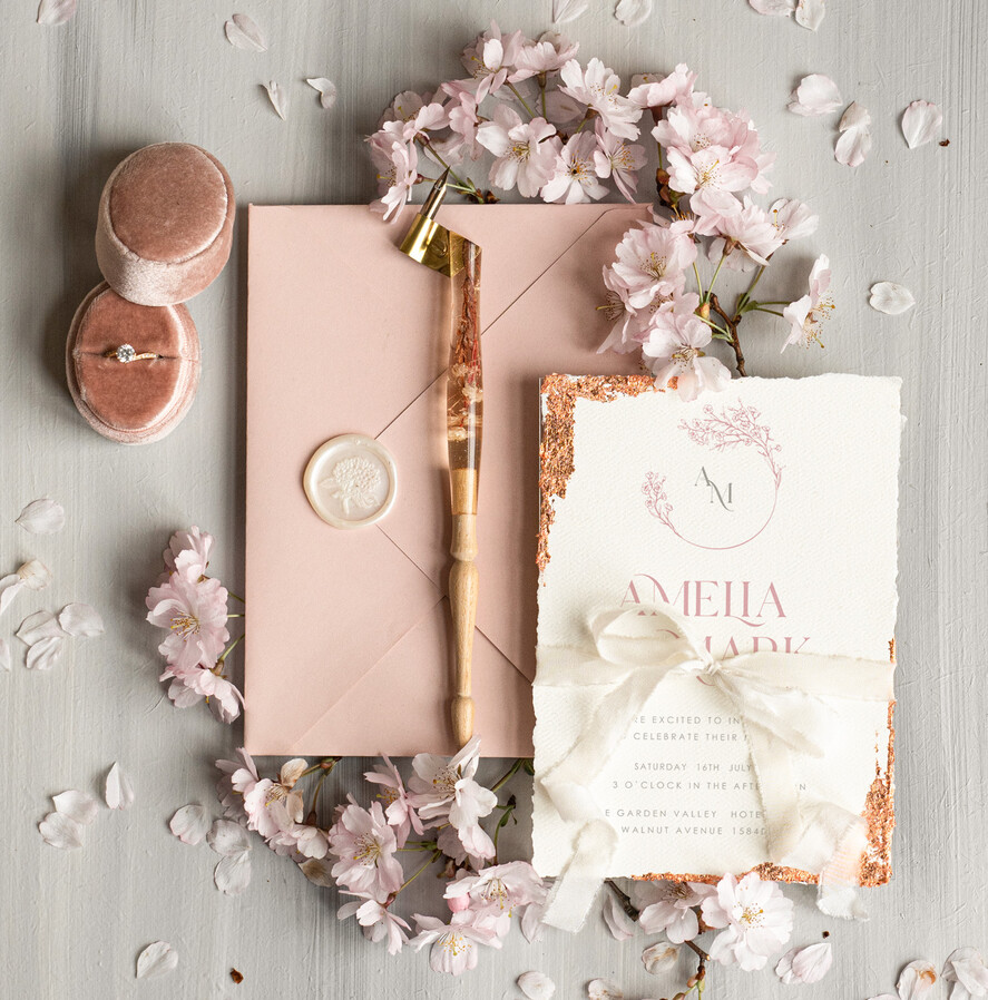 Zaproszenia ślubne Wydzierane Brzegi Wydzierane zaproszenia ślubne z płatkami złota, delikatne zaproszenia na ślub ze złotem, darte zaproszenie z płatkami złota, złote zaproszenia na ślub0