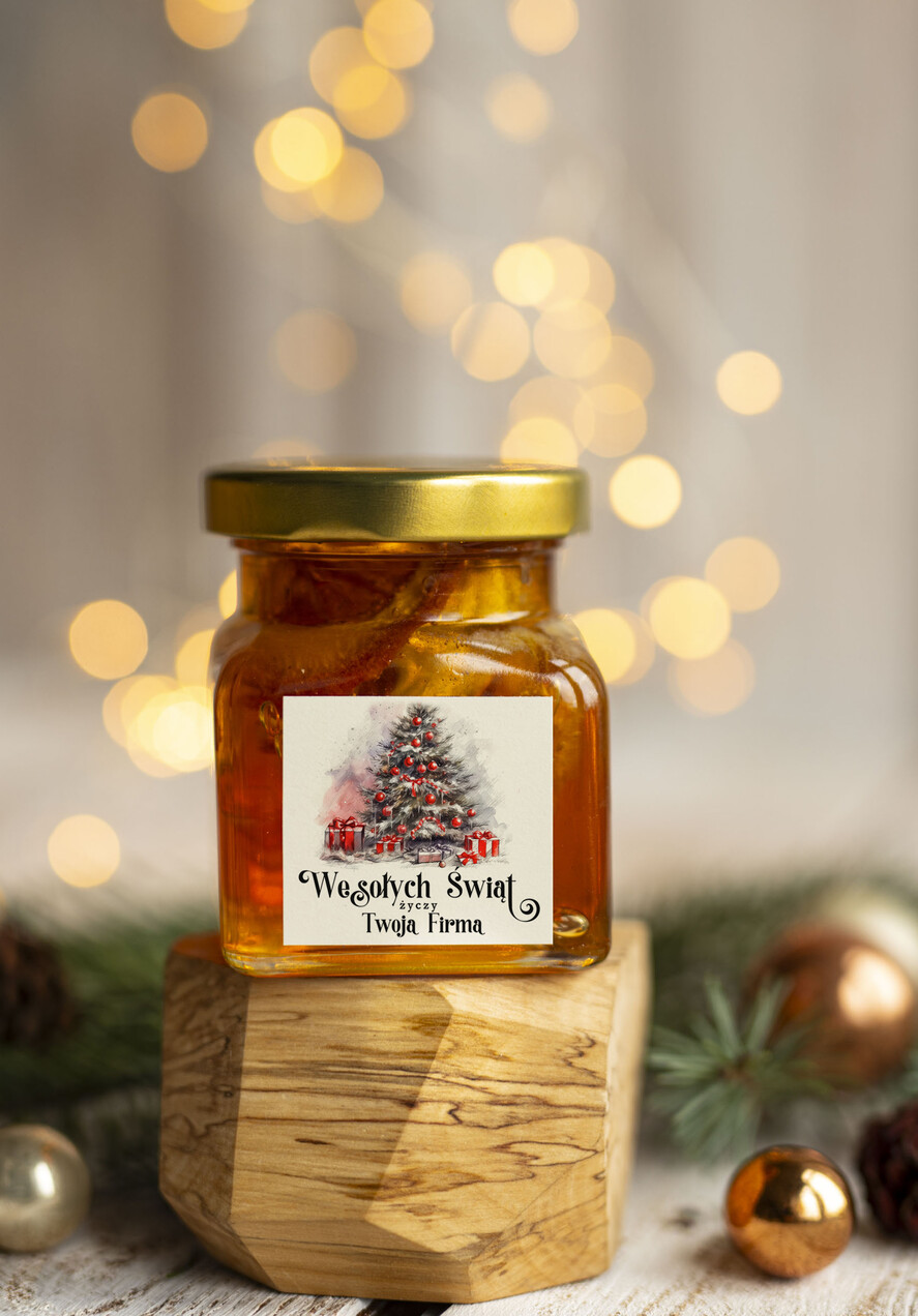 Prezenty oferta dla Firm MIODY KONFITURY SOKI Drobny prezent świąteczny miód z pomarańczą, drobne upominki na święta dla pracowników, świąteczne miody 1