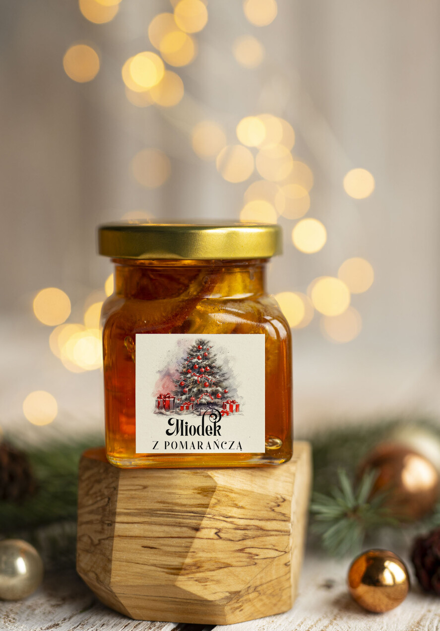 Prezenty oferta dla Firm MIODY KONFITURY SOKI Drobny prezent świąteczny miód z pomarańczą, drobne upominki na święta dla pracowników, świąteczne miody 0