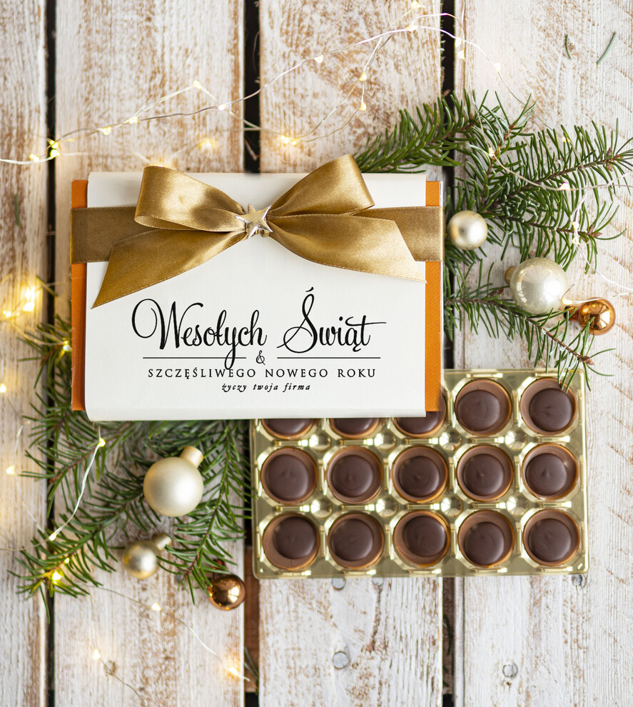 Prezenty oferta dla Firm CZEKOLADA/ pralinki/ bomboniery czekoladki bombonierka na prezent świąteczny z logo,  Drobne prezenty dla firm świąteczne czekoladki z życzeniami, Bombonierka świąteczna z życzeniami, drobne upominki na święta dla pracowników, świąteczne gadżety  kontrahentów0