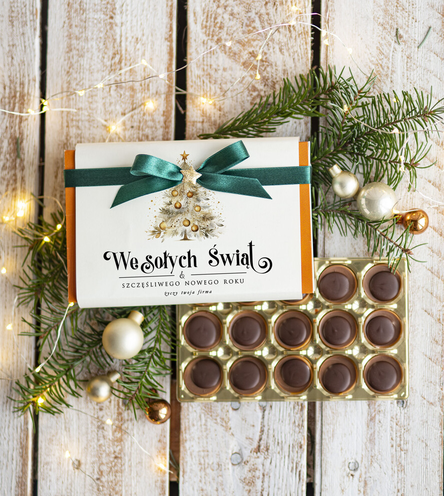 Prezenty oferta dla Firm CZEKOLADA/ pralinki/ bomboniery czekoladki bombonierka na prezent świąteczny z logo,  Drobne prezenty dla firm świąteczne czekoladki z życzeniami, Bombonierka świąteczna z życzeniami, drobne upominki na święta dla pracowników, świąteczne gadżety  kontrahentów0