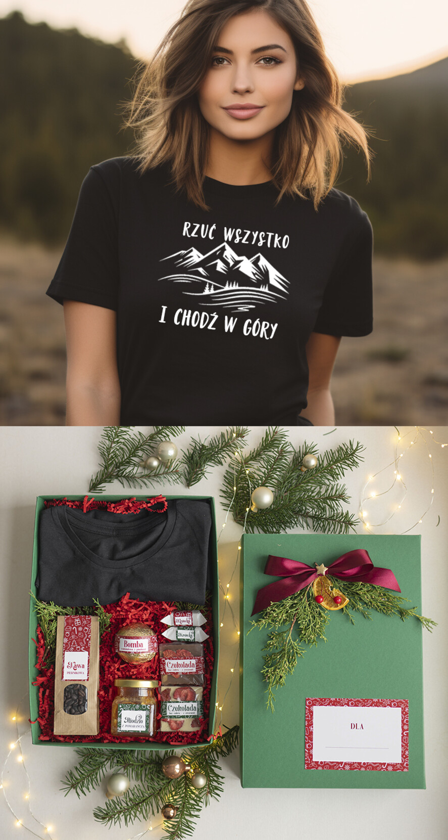 prezenty dla niej Zestawy z Koszulką  Prezent dla Miłośniczki Gór Koszulka Tshirt Góry, pomysl na prezent dla niej pod choinkę zestaw z koszulką , prezent na święta dla dziewczyny Koszulka T Shirt Damski w  Zestawie Prezentowy dla żony miłośniczki gór0