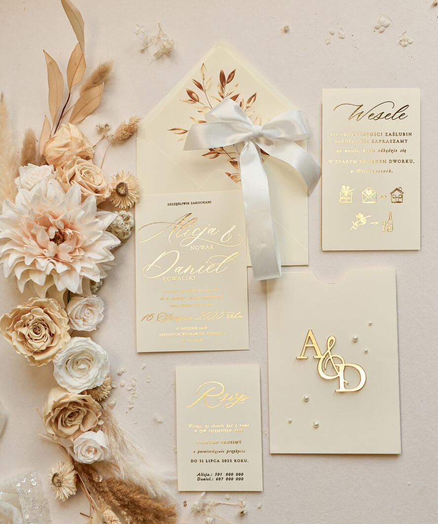 Zaproszenia ślubne z perełkami / tłoczeniem zaproszenia ślubne z perełkami w etui, minimalistyczne zaproszenie na ślub z perełki 6