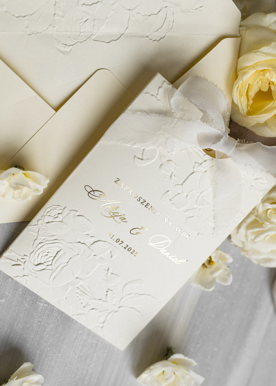 Zaproszenia ślubne z perełkami / tłoczeniem zaproszenia ślubne w kieszonce, eleganckie zaproszenia ślubne z jedwabną wstążką, tłoczone zaproszenia na ślub i wesele, tłoczone złote zaproszenie na ślub6