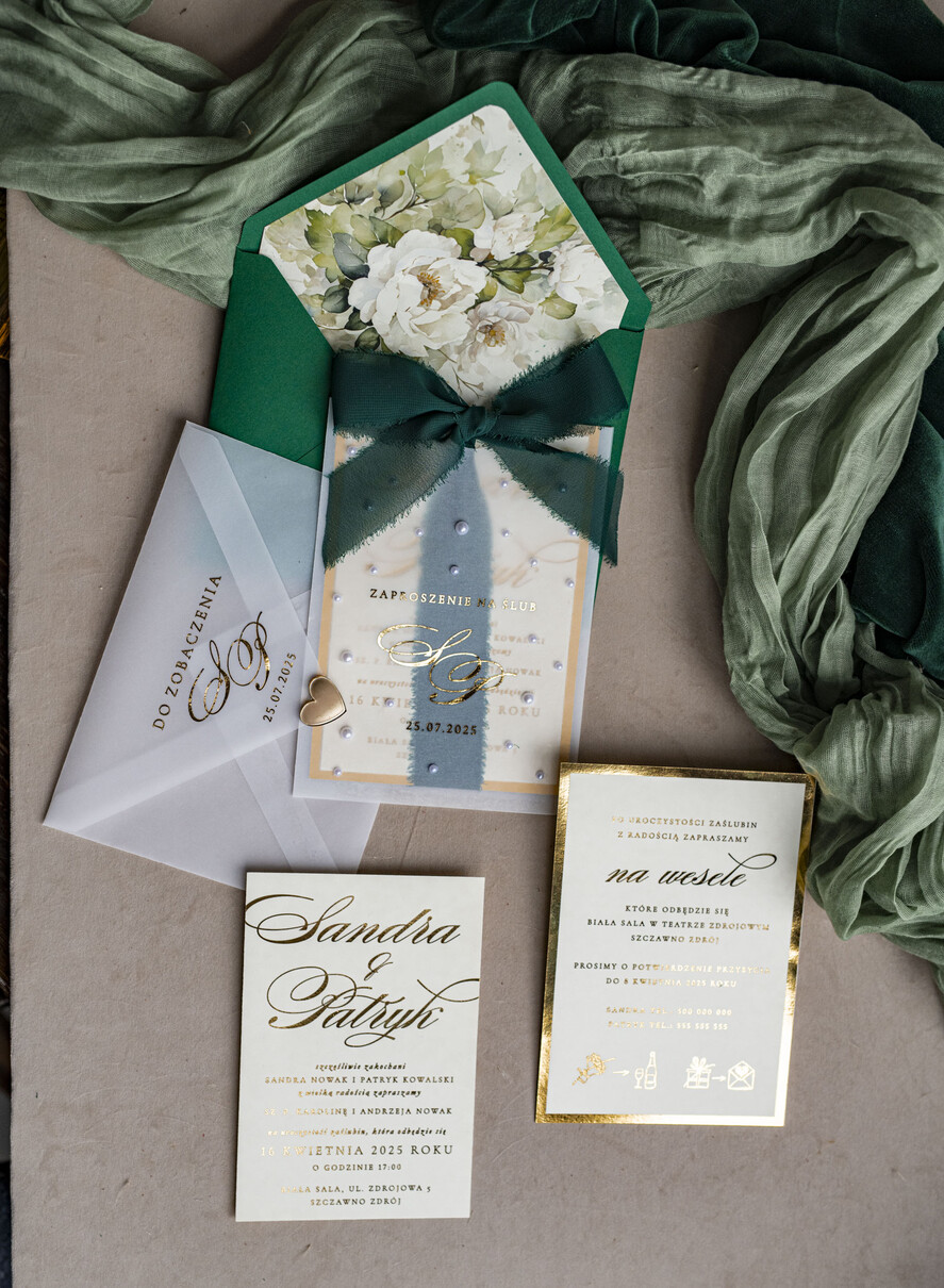 Zaproszenia ślubne z perełkami / tłoczeniem złote zaproszenia ślubne z perełkami, eleganckie zaproszenie na ślub w kalkowym etui,  złocone zaproszenie na ślub cywilny perły16
