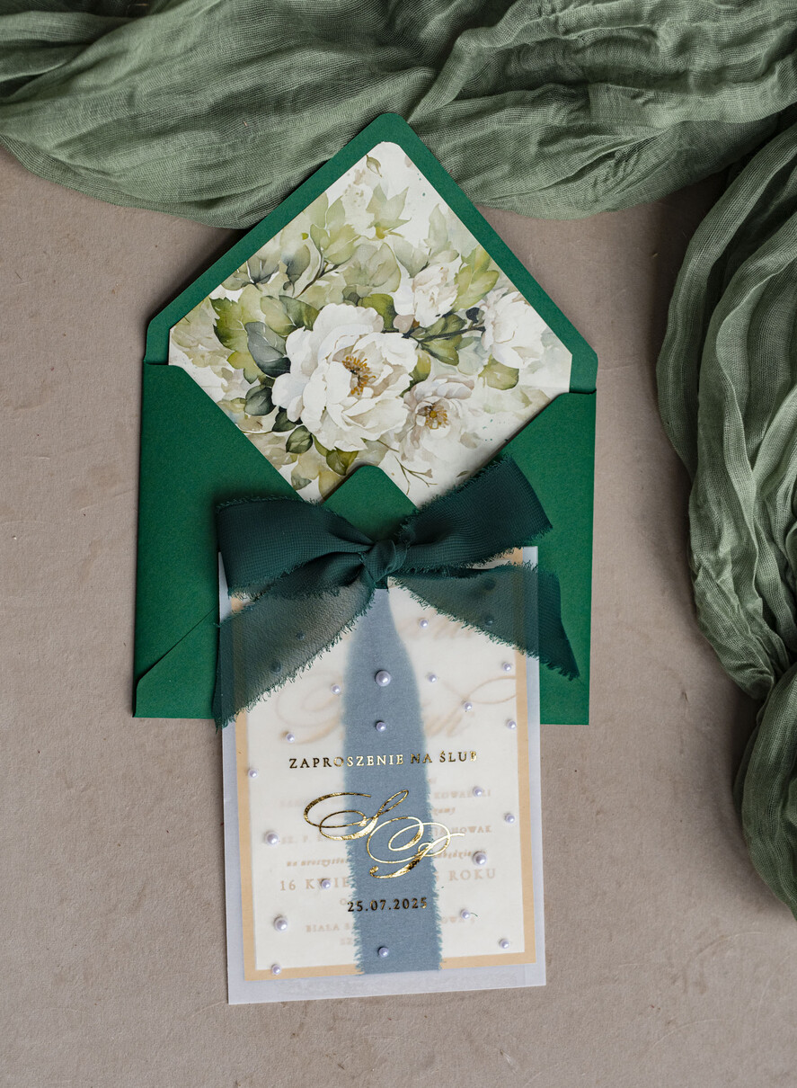 Zaproszenia ślubne z perełkami / tłoczeniem złote zaproszenia ślubne z perełkami, eleganckie zaproszenie na ślub w kalkowym etui,  złocone zaproszenie na ślub cywilny perły17