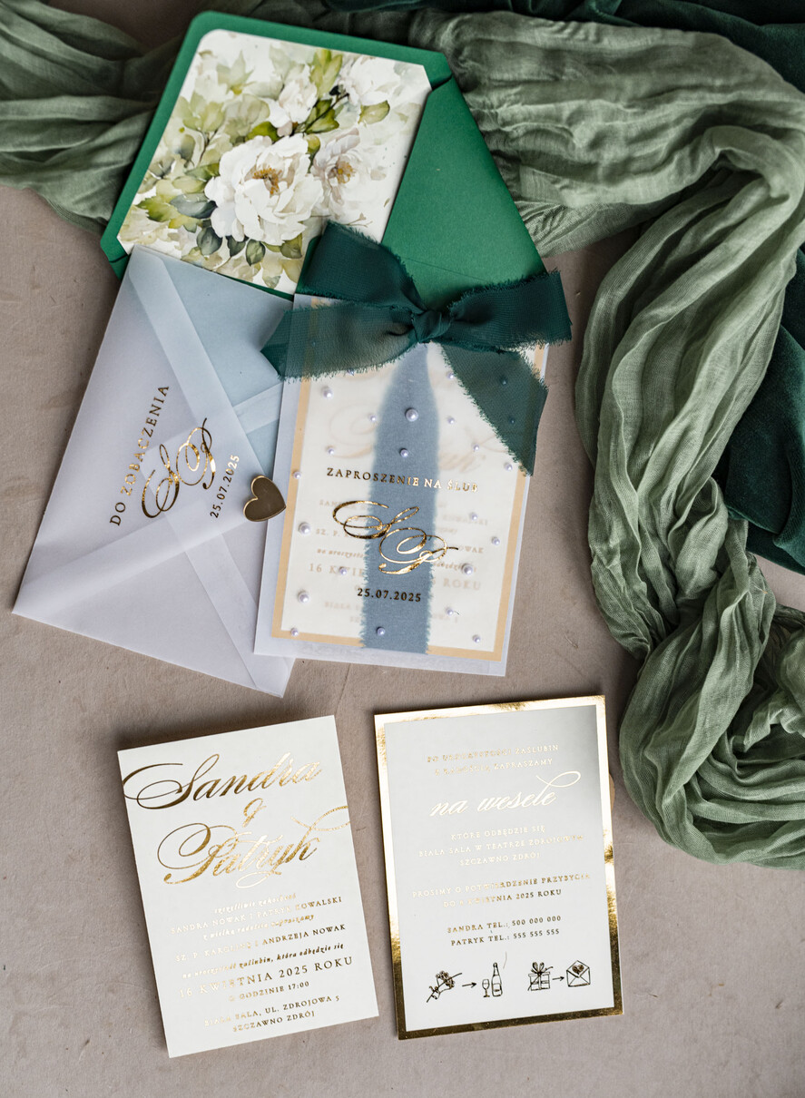 Zaproszenia ślubne z perełkami / tłoczeniem złote zaproszenia ślubne z perełkami, eleganckie zaproszenie na ślub w kalkowym etui,  złocone zaproszenie na ślub cywilny perły23