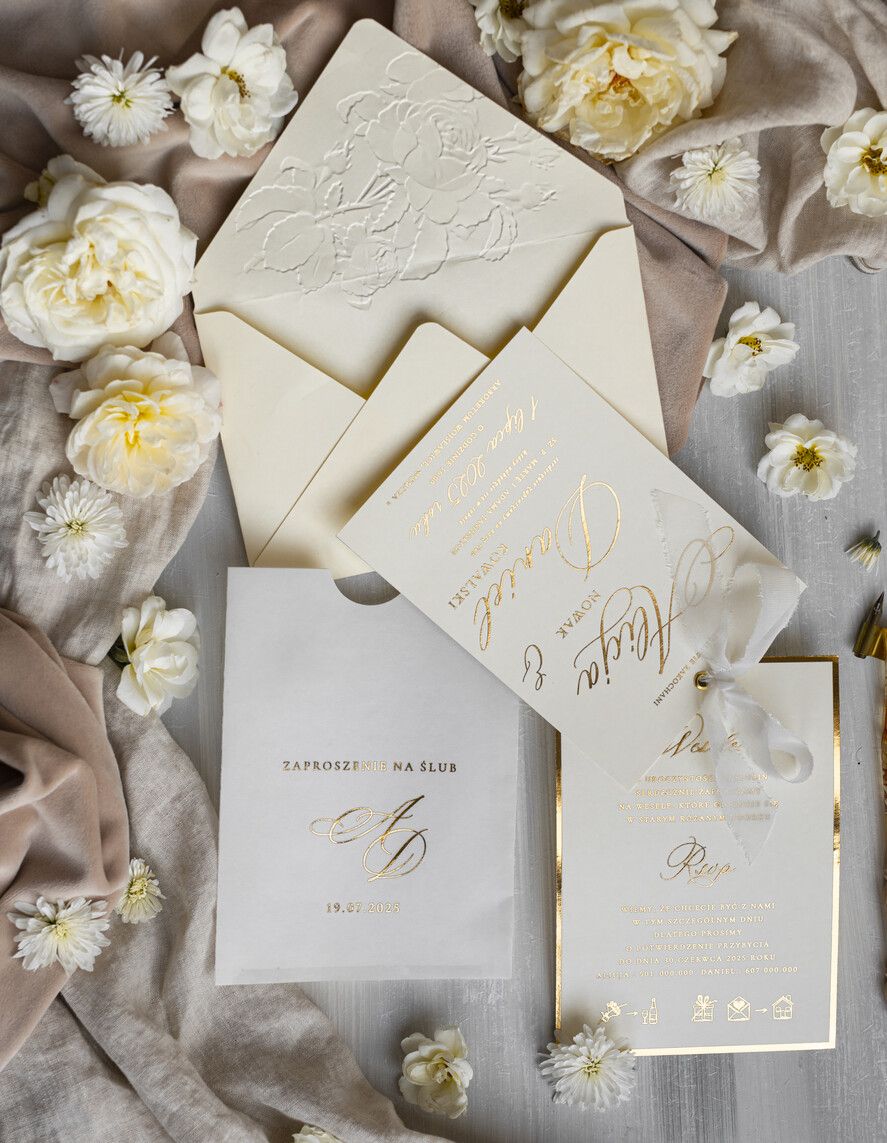 Zaproszenia ślubne z perełkami / tłoczeniem zaproszenia ślubne w kieszonce, eleganckie zaproszenia ślubne z jedwabną wstążką, tłoczone zaproszenia na ślub i wesele, tłoczone złote zaproszenie na ślub6
