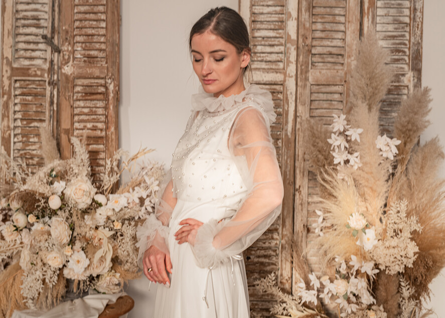 Panna Młoda Bolerka bolerka, narzutki, sweterki slubne bolerko z koralikami, przezroczyste bolerko ślubne z koralikami, bolerko do sukni ślubnej, ślubne narzutka z koralikami 2