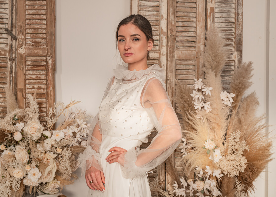 Panna Młoda Bolerka bolerka, narzutki, sweterki slubne bolerko z koralikami, przezroczyste bolerko ślubne z koralikami, bolerko do sukni ślubnej, ślubne narzutka z koralikami 3