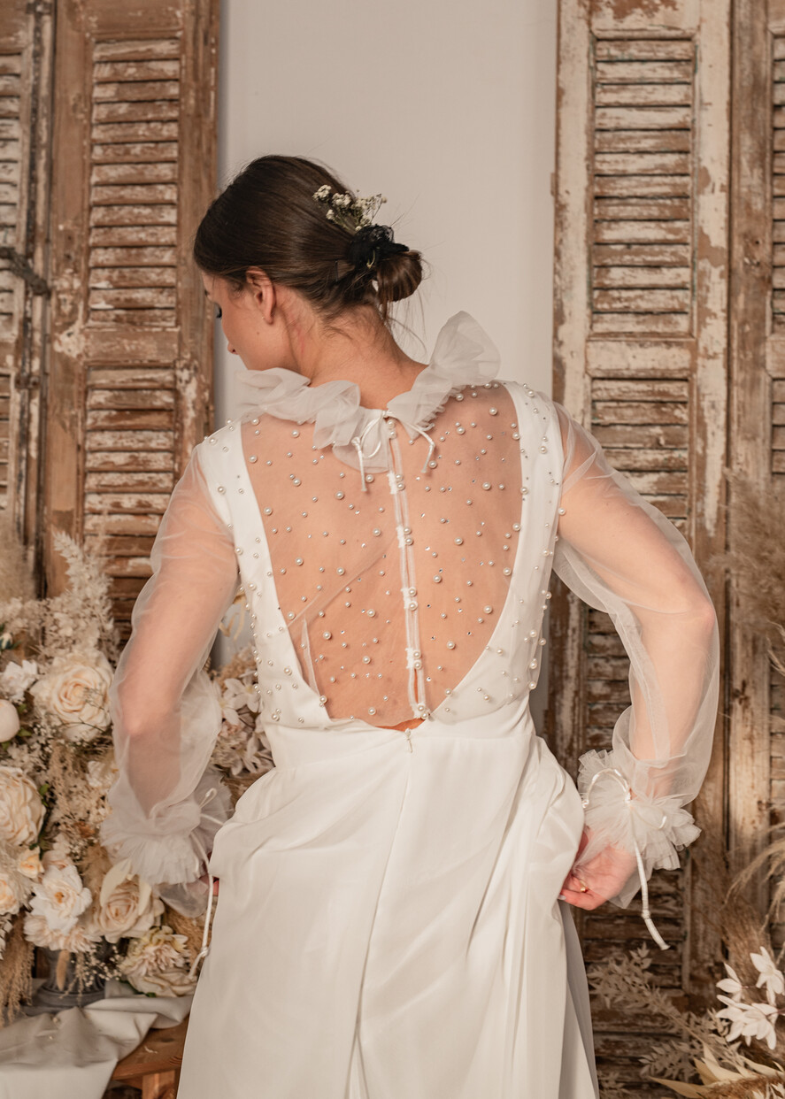 Panna Młoda Bolerka bolerka, narzutki, sweterki slubne bolerko z koralikami, przezroczyste bolerko ślubne z koralikami, bolerko do sukni ślubnej, ślubne narzutka z koralikami 4