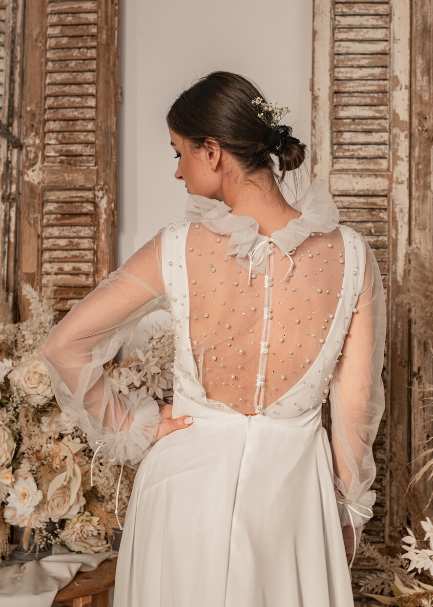 Panna Młoda Bolerka bolerka, narzutki, sweterki slubne bolerko z koralikami, przezroczyste bolerko ślubne z koralikami, bolerko do sukni ślubnej, ślubne narzutka z koralikami 5