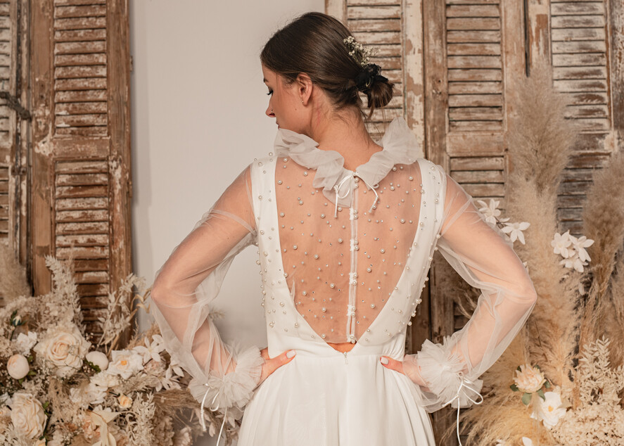 Panna Młoda Bolerka bolerka, narzutki, sweterki slubne bolerko z koralikami, przezroczyste bolerko ślubne z koralikami, bolerko do sukni ślubnej, ślubne narzutka z koralikami 6