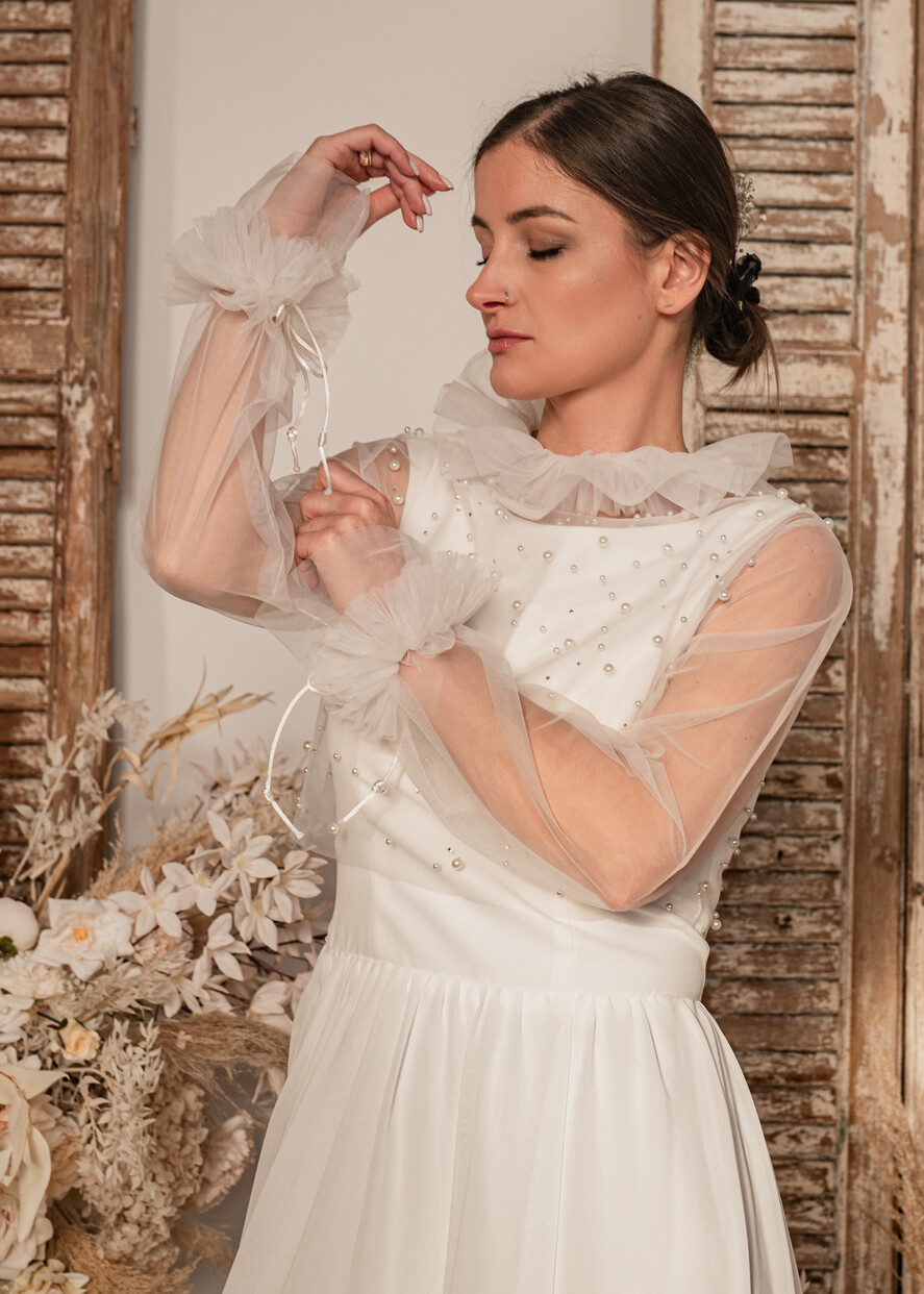 Panna Młoda Bolerka bolerka, narzutki, sweterki slubne bolerko z koralikami, przezroczyste bolerko ślubne z koralikami, bolerko do sukni ślubnej, ślubne narzutka z koralikami 7