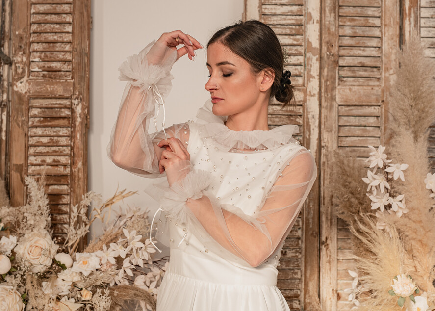 Panna Młoda Bolerka bolerka, narzutki, sweterki slubne bolerko z koralikami, przezroczyste bolerko ślubne z koralikami, bolerko do sukni ślubnej, ślubne narzutka z koralikami 8