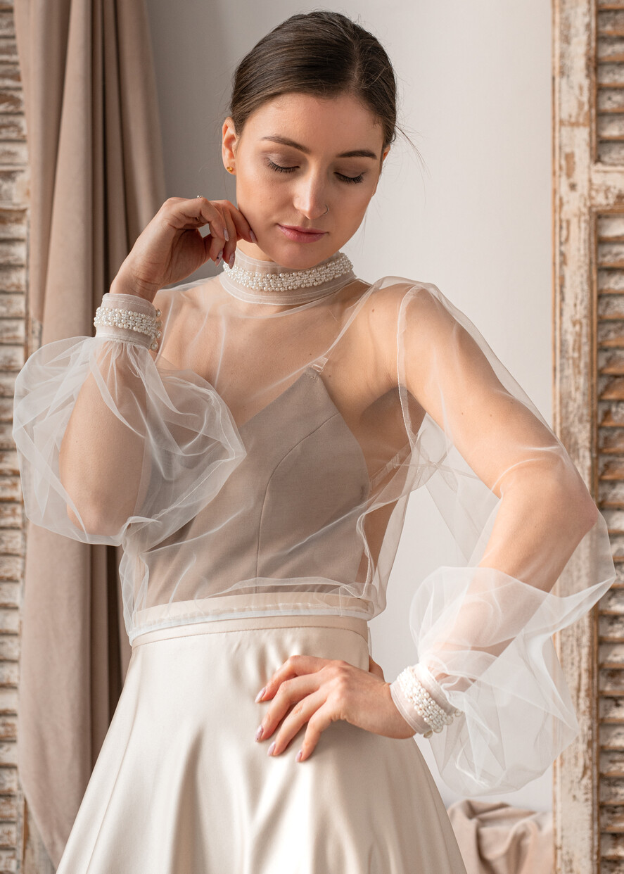 Panna Młoda Bolerka bolerka, narzutki, sweterki delikatne bolerko z tiulu, bolerko na letni ślub, bolerko ślubne z koralikami, delikatna narzutka na suknię ślubną, bolerko do sukni ślubnej, 0