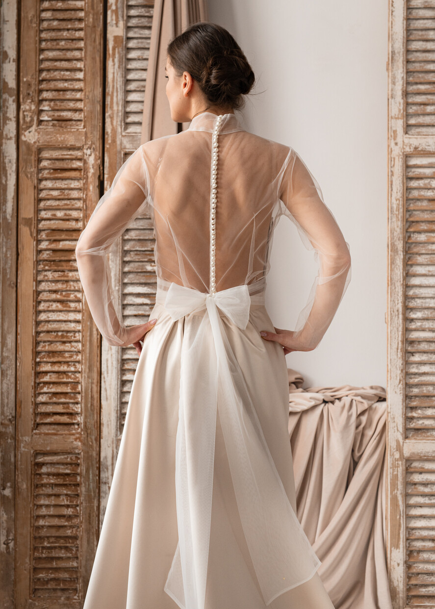 Panna Młoda Bolerka bolerka, narzutki, sweterki narzutka do sukni ślubnej, bolerko ślubne z tiulu, przezroczyste bolerko ślubne, bolerko w kolorze ecru, delikatne bolerko do sukienki slubnej7