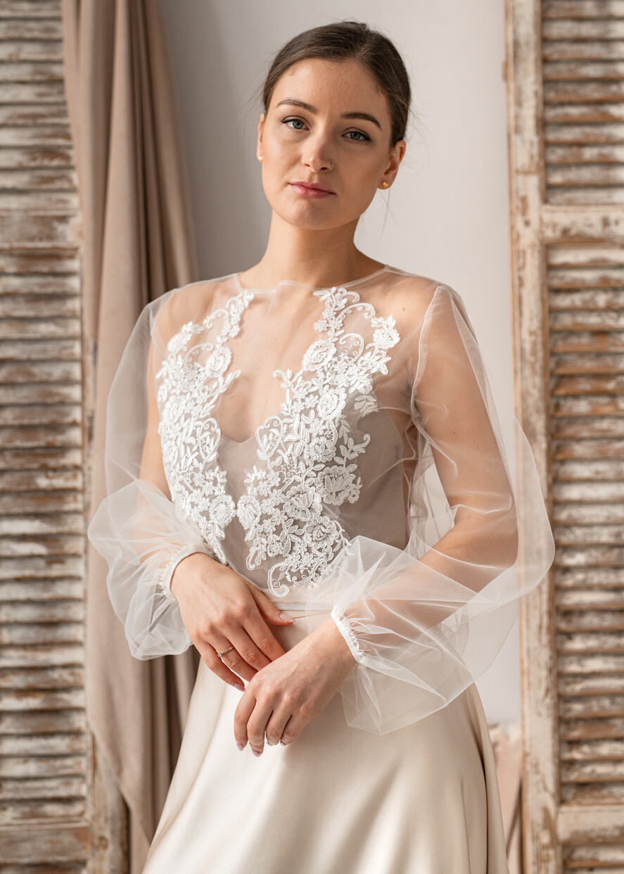 Panna Młoda Bolerka bolerka, narzutki, sweterki śliczne bolerko ślubne z koronką, koronkowe bolerko do sukni ślubnej, delikatne bolerko ślubne, koronkowa narzutka ślubne 5