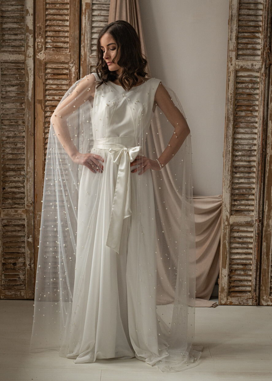 Panna Młoda Bolerka bolerka, narzutki, sweterki ślubna pelerynka z koralików, długa peleryna ślubna z koralikami, peleryna do sukni ślubnej z koralikami, kolor biały lub ecru 0